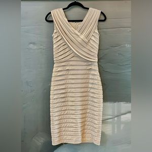 André Oliver  Sheath/Bandage Stretch Sleeveless Champagne/Tan Pleated Dress Sz 4